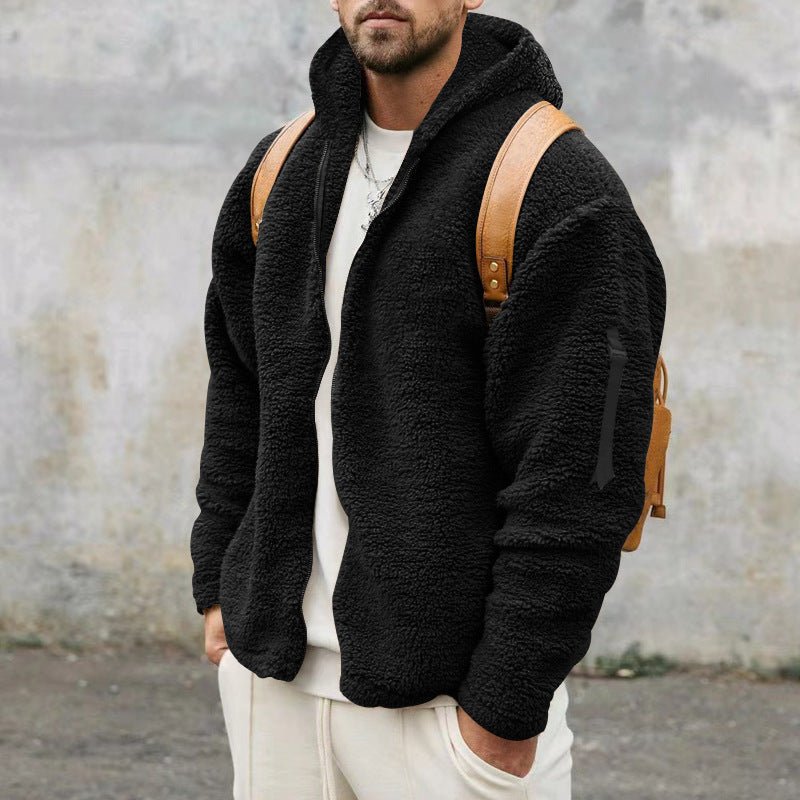 Plush Hooded Jacket Men's Autumn And Winter Fleece Double - sided Wear Warm Coat With Zipper Loose Casual Jacket Outdoor Clothing - StepByStepNow