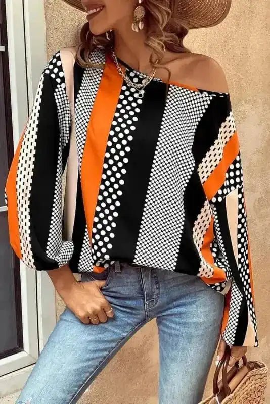 Polka Dot Blouse - Black & Orange - StepByStep