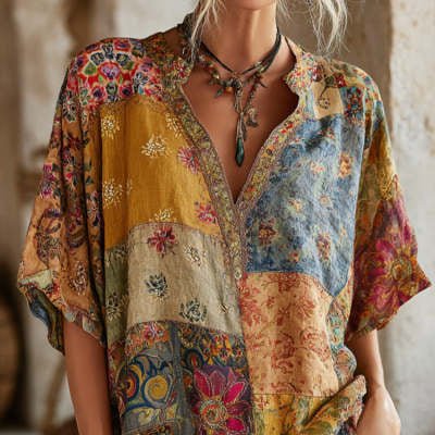 Printed Retro Casual Womens Pullover Long - Sleeve Top - StepByStepNow