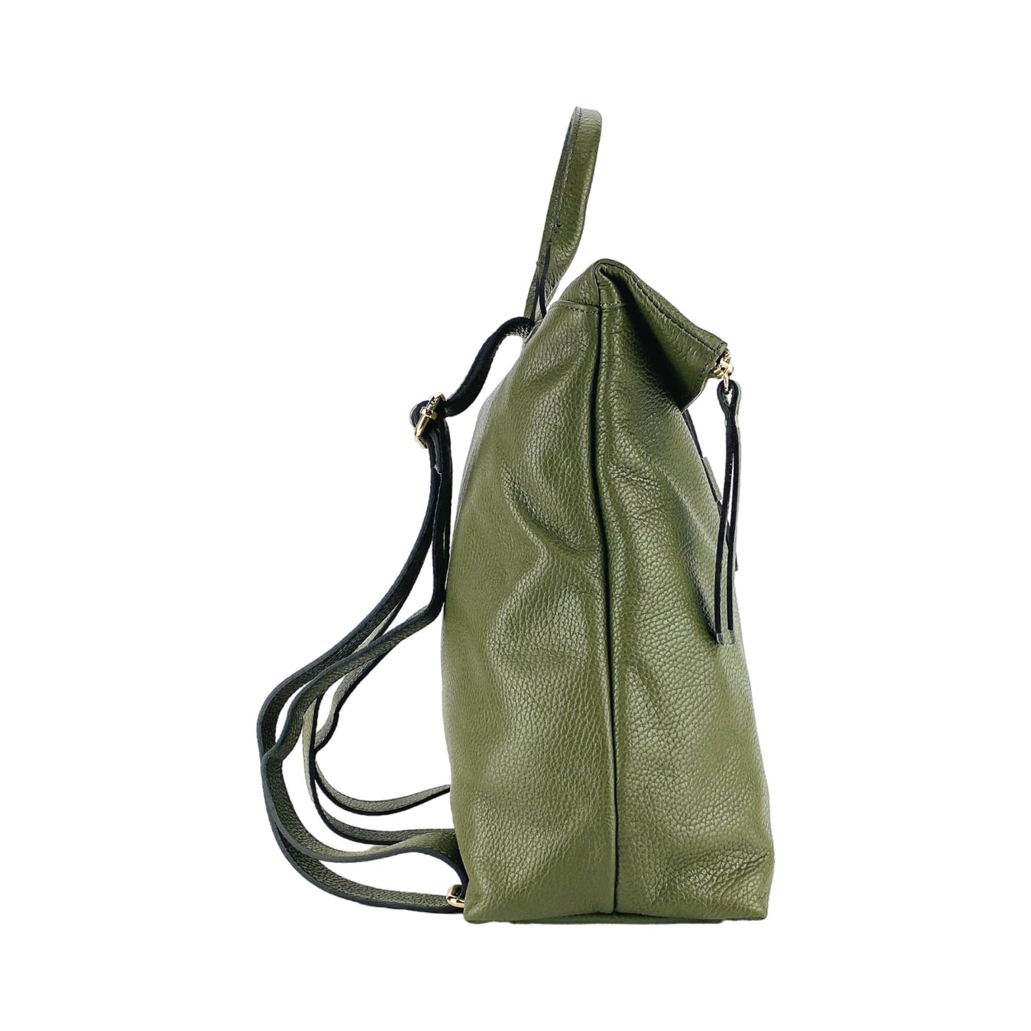 RB1021E | Zaino Donna Morbido in Vera Pelle Made in Italy con Spallacci regolabili. Chiusura lampo e Accessori in metallo Oro Lucido - Colore Verde - Dimensioni: cm 30 x 34 x 10,5 - StepByStep