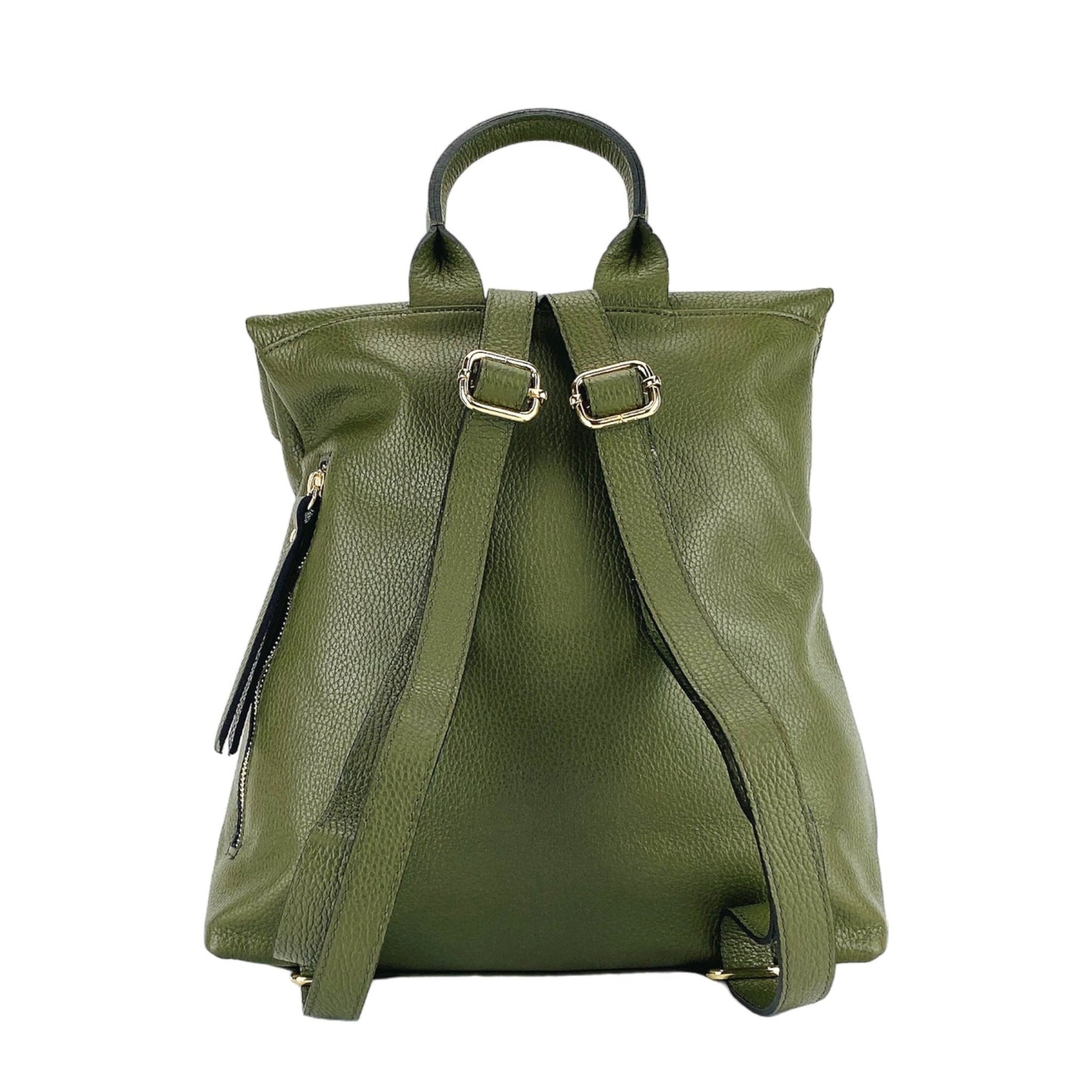RB1021E | Zaino Donna Morbido in Vera Pelle Made in Italy con Spallacci regolabili. Chiusura lampo e Accessori in metallo Oro Lucido - Colore Verde - Dimensioni: cm 30 x 34 x 10,5 - StepByStep