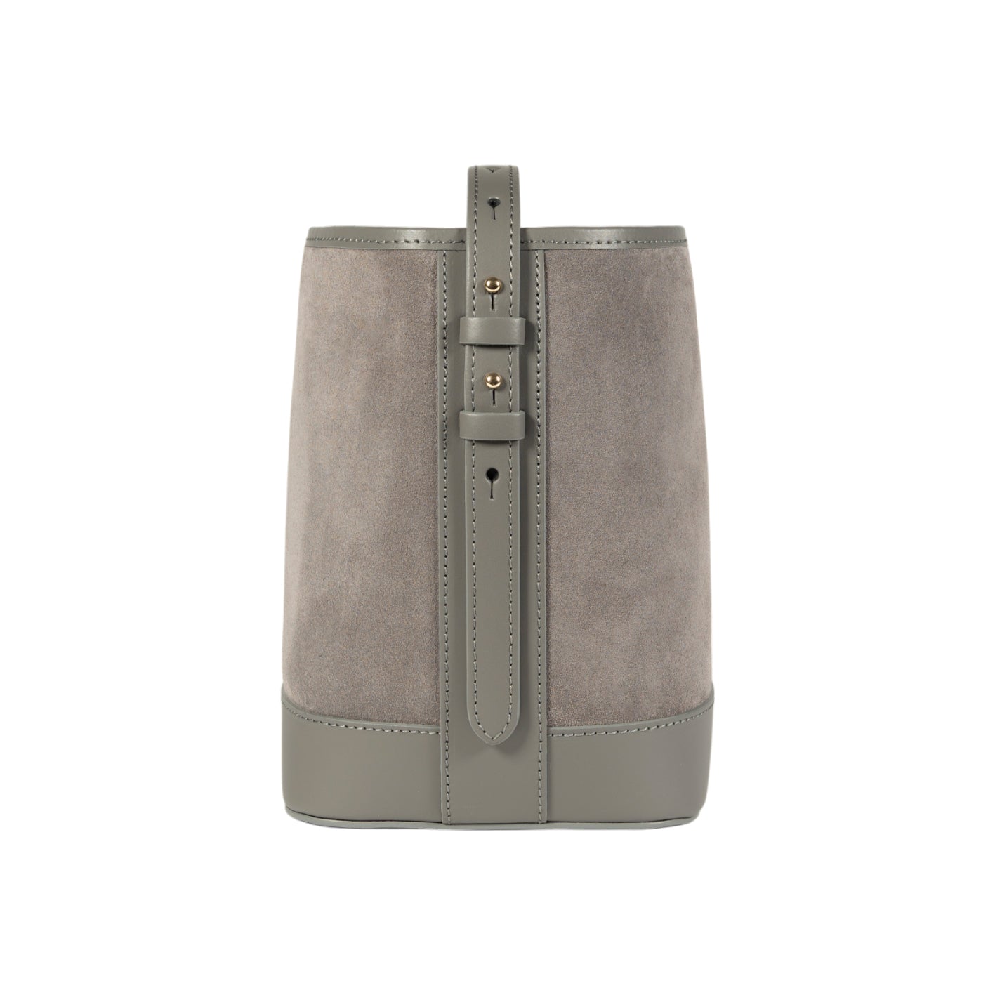 RB1031F | Borsa Donna a Secchiello BRENDA in Vera Pelle Made in Italy. Accessori in metallo Oro Lucido - Colore Grigio - Dimensioni: cm 25 x 23,5 x 17 - StepByStep
