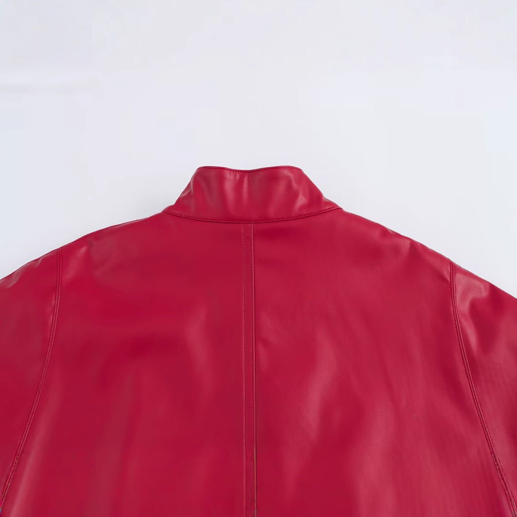 Red Leather - Style Short Cape Jacket For Women, Greenwich Village, BYMANYC New York. - StepByStep