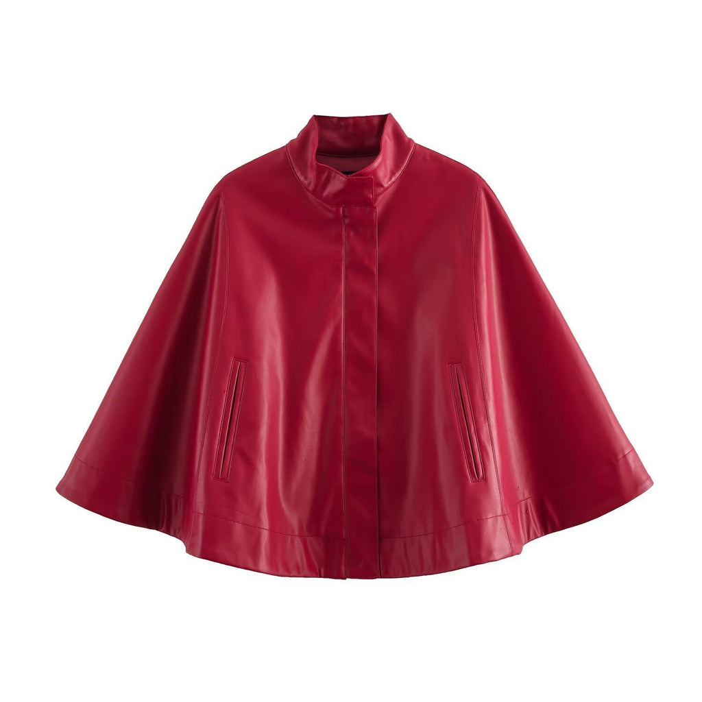 Red Leather - Style Short Cape Jacket For Women, Greenwich Village, BYMANYC New York. - StepByStep