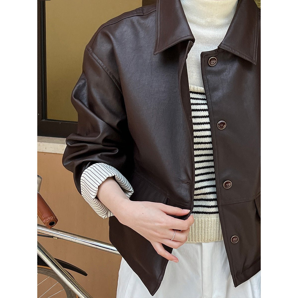 Retro PU Leather Jacket For Women, Brooklyn Heights, BYMANYC New York. - StepByStep