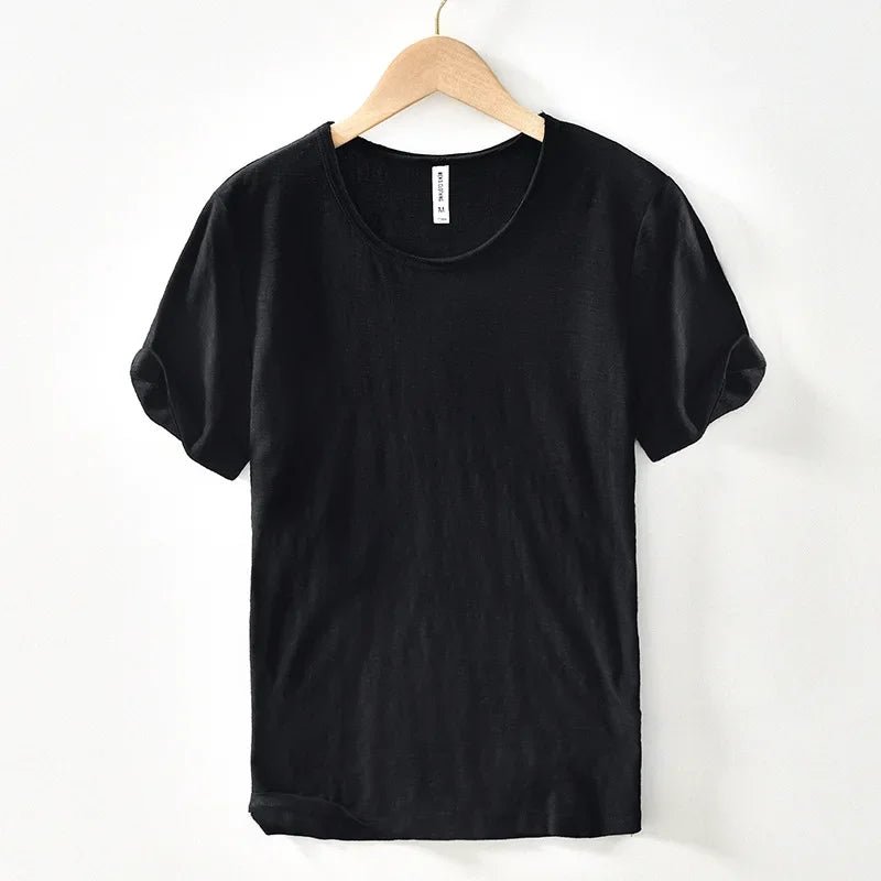 Retro Raw Edge T-Shirt for Men, 100% Cotton, Lightweight,Breathable,Slim - fit, Monochromatic, O - Neck, Casual Basic Top - StepByStepNow