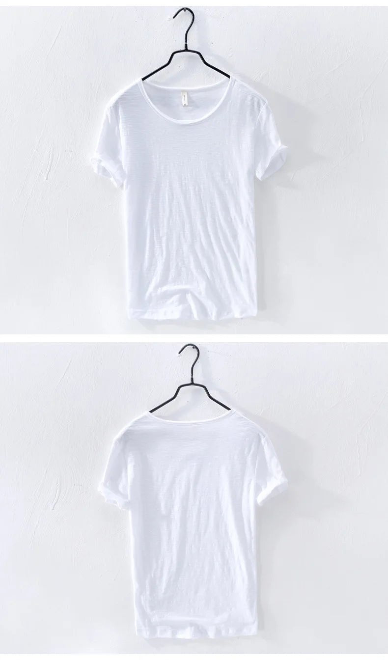 Retro Raw Edge T-Shirt for Men, 100% Cotton, Lightweight,Breathable,Slim - fit, Monochromatic, O - Neck, Casual Basic Top - StepByStepNow