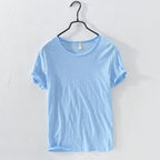 Retro Raw Edge T-Shirt for Men, 100% Cotton, Lightweight,Breathable,Slim - fit, Monochromatic, O - Neck, Casual Basic Top - StepByStepNow