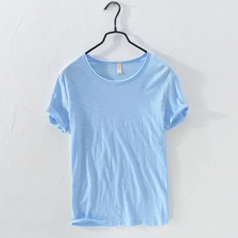 Retro Raw Edge T-Shirt for Men, 100% Cotton, Lightweight,Breathable,Slim - fit, Monochromatic, O - Neck, Casual Basic Top - StepByStepNow