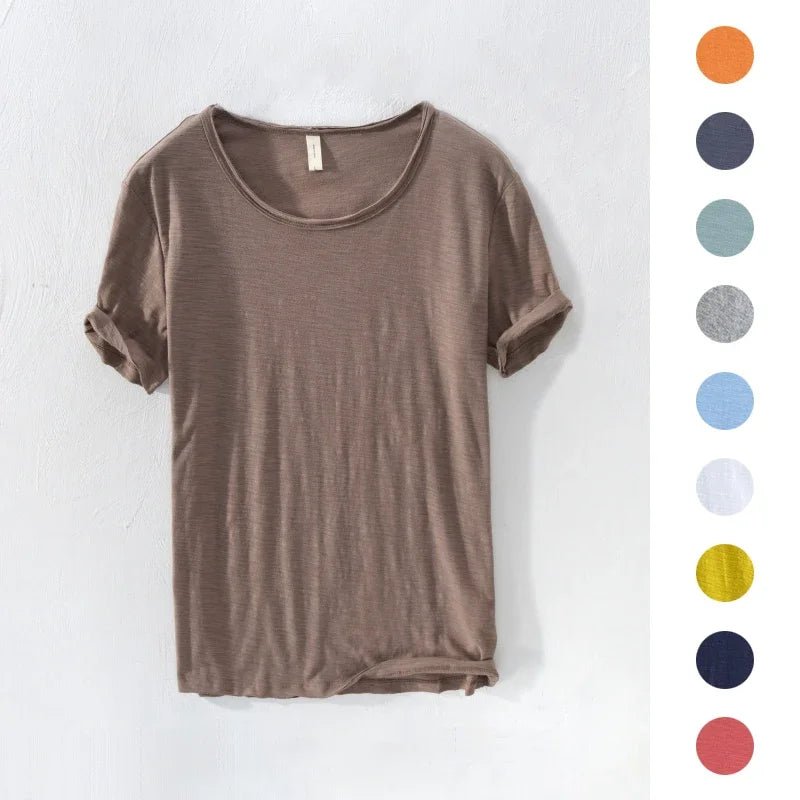 Retro Raw Edge T-Shirt for Men, 100% Cotton, Lightweight,Breathable,Slim - fit, Monochromatic, O - Neck, Casual Basic Top - StepByStepNow