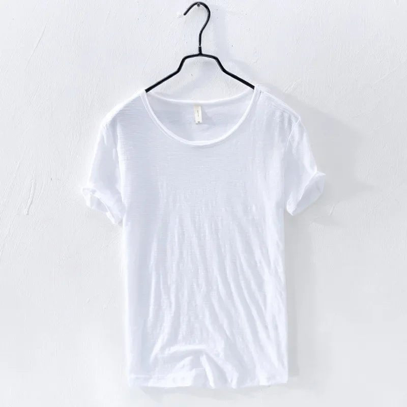 Retro Raw Edge T-Shirt for Men, 100% Cotton, Lightweight,Breathable,Slim - fit, Monochromatic, O - Neck, Casual Basic Top - StepByStepNow