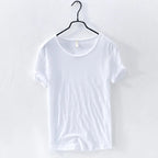 Retro Raw Edge T-Shirt for Men, 100% Cotton, Lightweight,Breathable,Slim - fit, Monochromatic, O - Neck, Casual Basic Top - StepByStepNow