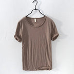 Retro Raw Edge T-Shirt for Men, 100% Cotton, Lightweight,Breathable,Slim - fit, Monochromatic, O - Neck, Casual Basic Top - StepByStepNow