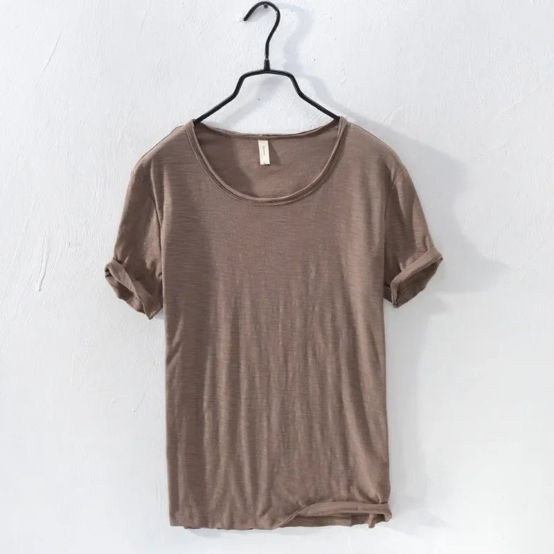 Retro Raw Edge T-Shirt for Men, 100% Cotton, Lightweight,Breathable,Slim - fit, Monochromatic, O - Neck, Casual Basic Top - StepByStepNow