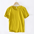 Retro Raw Edge T-Shirt for Men, 100% Cotton, Lightweight,Breathable,Slim - fit, Monochromatic, O - Neck, Casual Basic Top - StepByStepNow