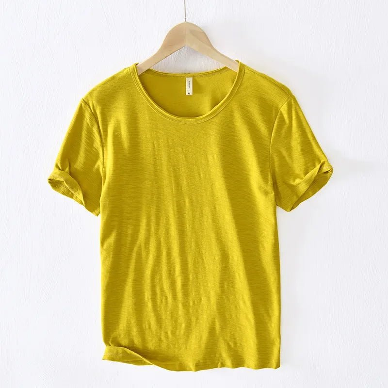 Retro Raw Edge T-Shirt for Men, 100% Cotton, Lightweight,Breathable,Slim - fit, Monochromatic, O - Neck, Casual Basic Top - StepByStepNow