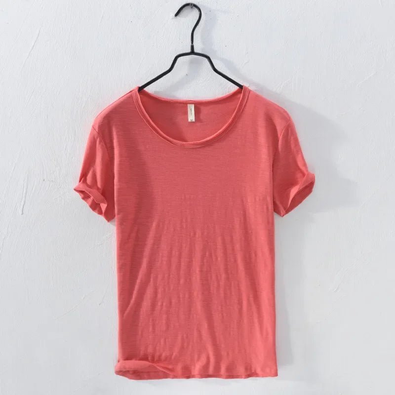 Retro Raw Edge T-Shirt for Men, 100% Cotton, Lightweight,Breathable,Slim - fit, Monochromatic, O - Neck, Casual Basic Top - StepByStepNow