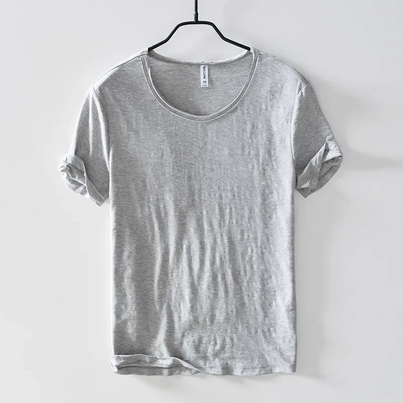 Retro Raw Edge T-Shirt for Men, 100% Cotton, Lightweight,Breathable,Slim - fit, Monochromatic, O - Neck, Casual Basic Top - StepByStepNow