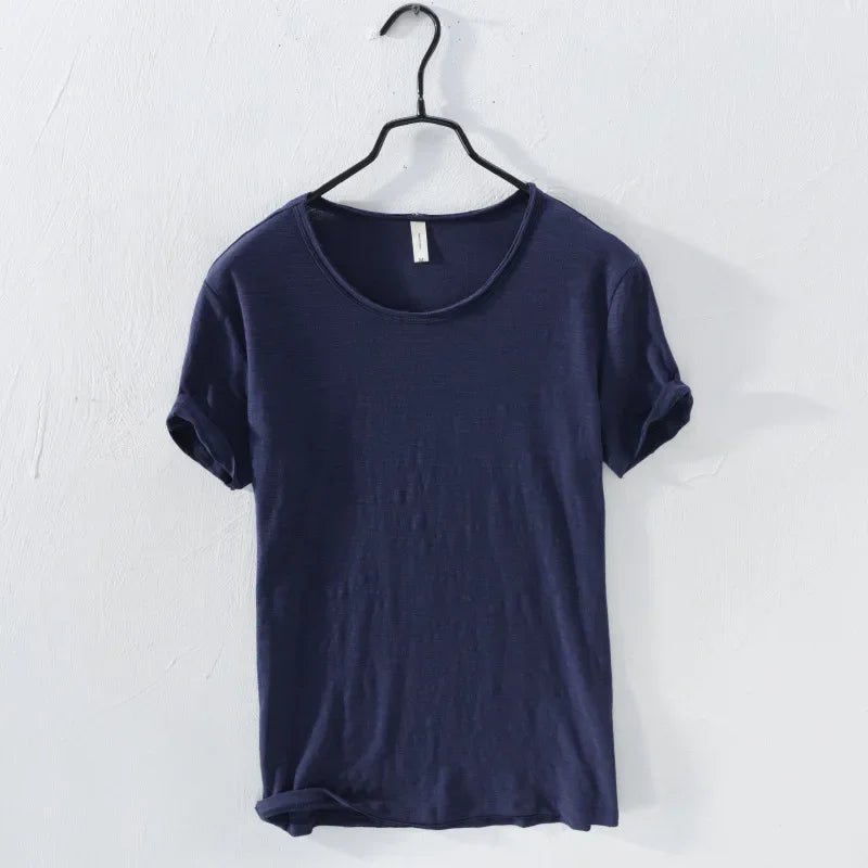 Retro Raw Edge T-Shirt for Men, 100% Cotton, Lightweight,Breathable,Slim - fit, Monochromatic, O - Neck, Casual Basic Top - StepByStepNow