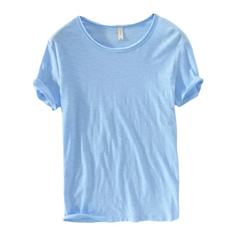 Retro Raw Edge T-Shirt for Men, 100% Cotton, Lightweight,Breathable,Slim - fit, Monochromatic, O - Neck, Casual Basic Top - StepByStepNow