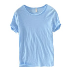 Retro Raw Edge T-Shirt for Men, 100% Cotton, Lightweight,Breathable,Slim - fit, Monochromatic, O - Neck, Casual Basic Top - StepByStepNow