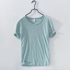 Retro Raw Edge T-Shirt for Men, 100% Cotton, Lightweight,Breathable,Slim - fit, Monochromatic, O - Neck, Casual Basic Top - StepByStepNow