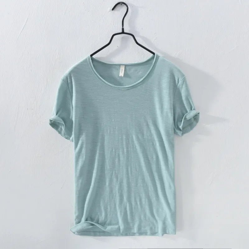Retro Raw Edge T-Shirt for Men, 100% Cotton, Lightweight,Breathable,Slim - fit, Monochromatic, O - Neck, Casual Basic Top - StepByStepNow