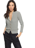 Ribbed Contrast - Stitch Cardigan Sweater (Misty Blue) - StepByStep