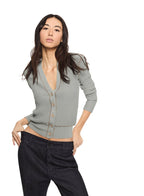 Ribbed Contrast - Stitch Cardigan Sweater (Misty Blue) - StepByStep