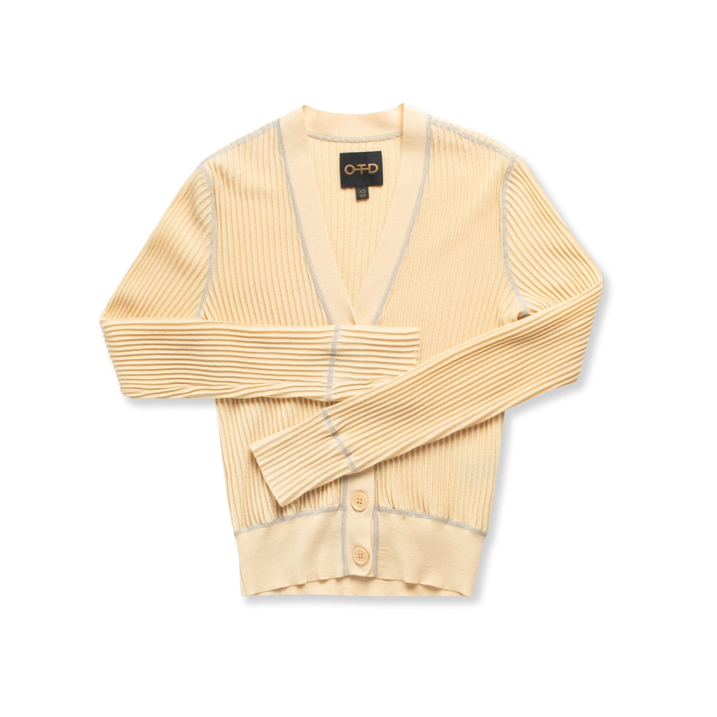 Ribbed Contrast - Stitch Cardigan Sweater (Straw) - StepByStep