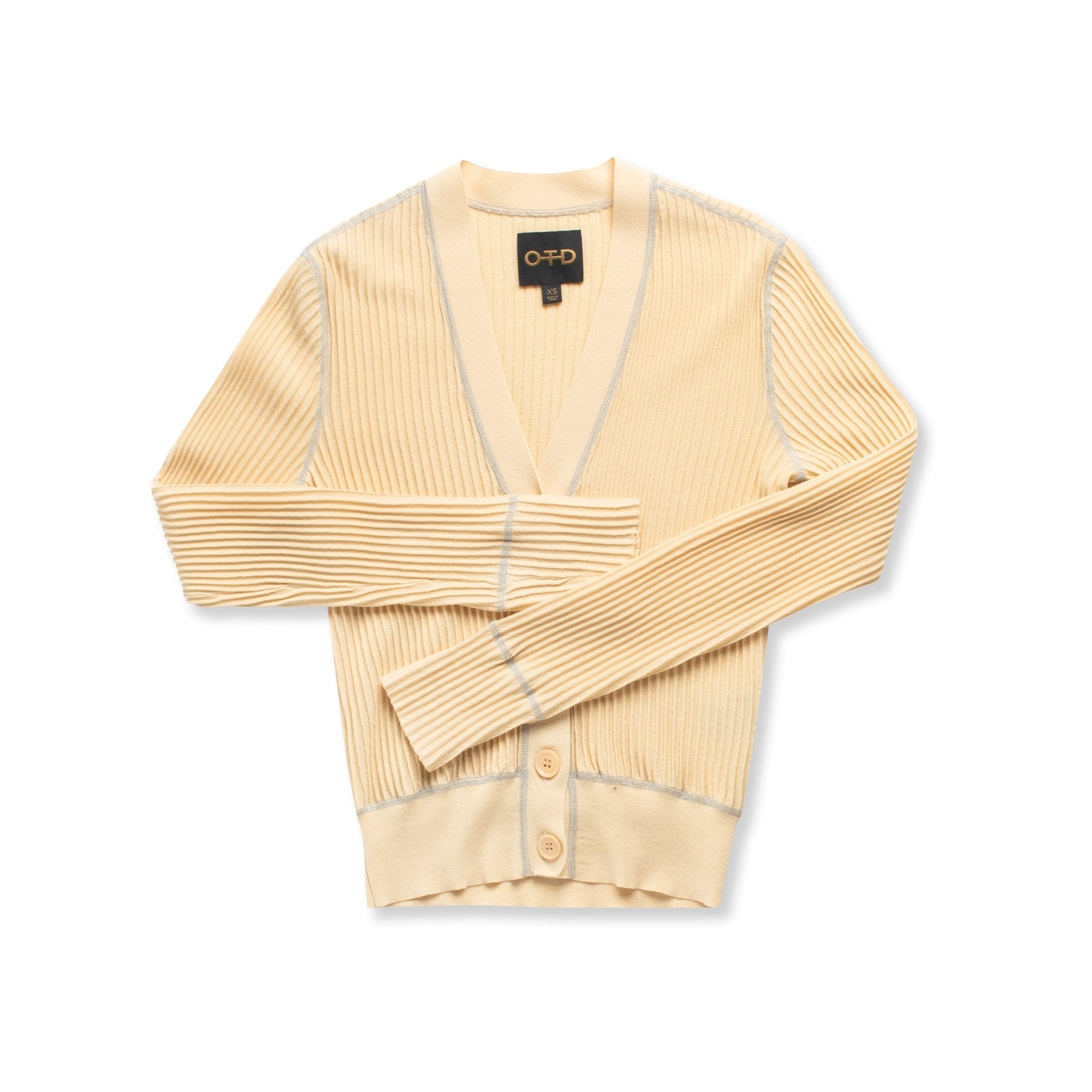 Ribbed Contrast - Stitch Cardigan Sweater (Straw) - StepByStep