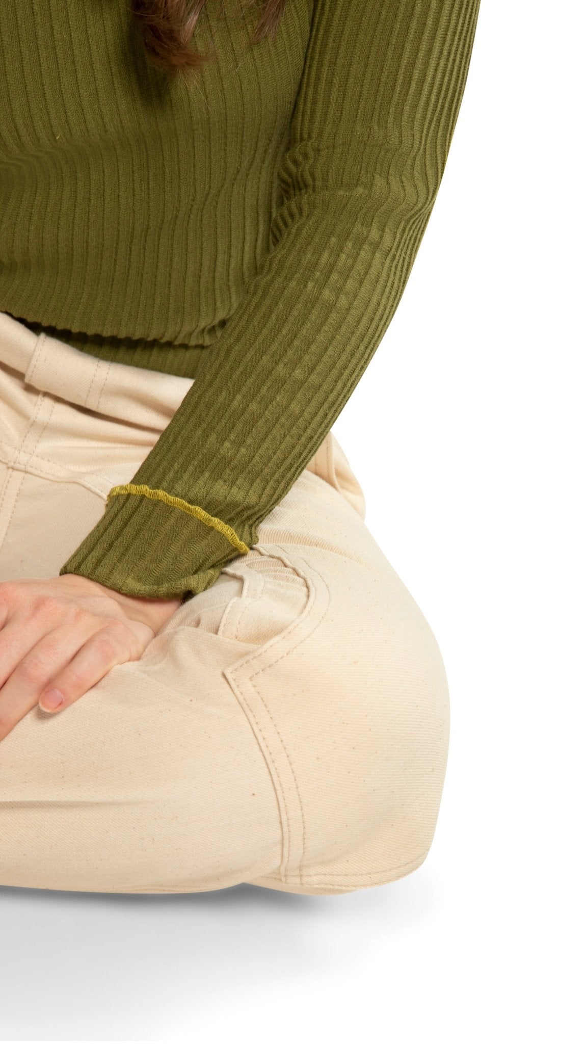 Ribbed Contrast - Stitch Crewneck Sweater (Chartreuse) - StepByStep