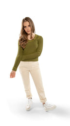 Ribbed Contrast - Stitch Crewneck Sweater (Chartreuse) - StepByStep