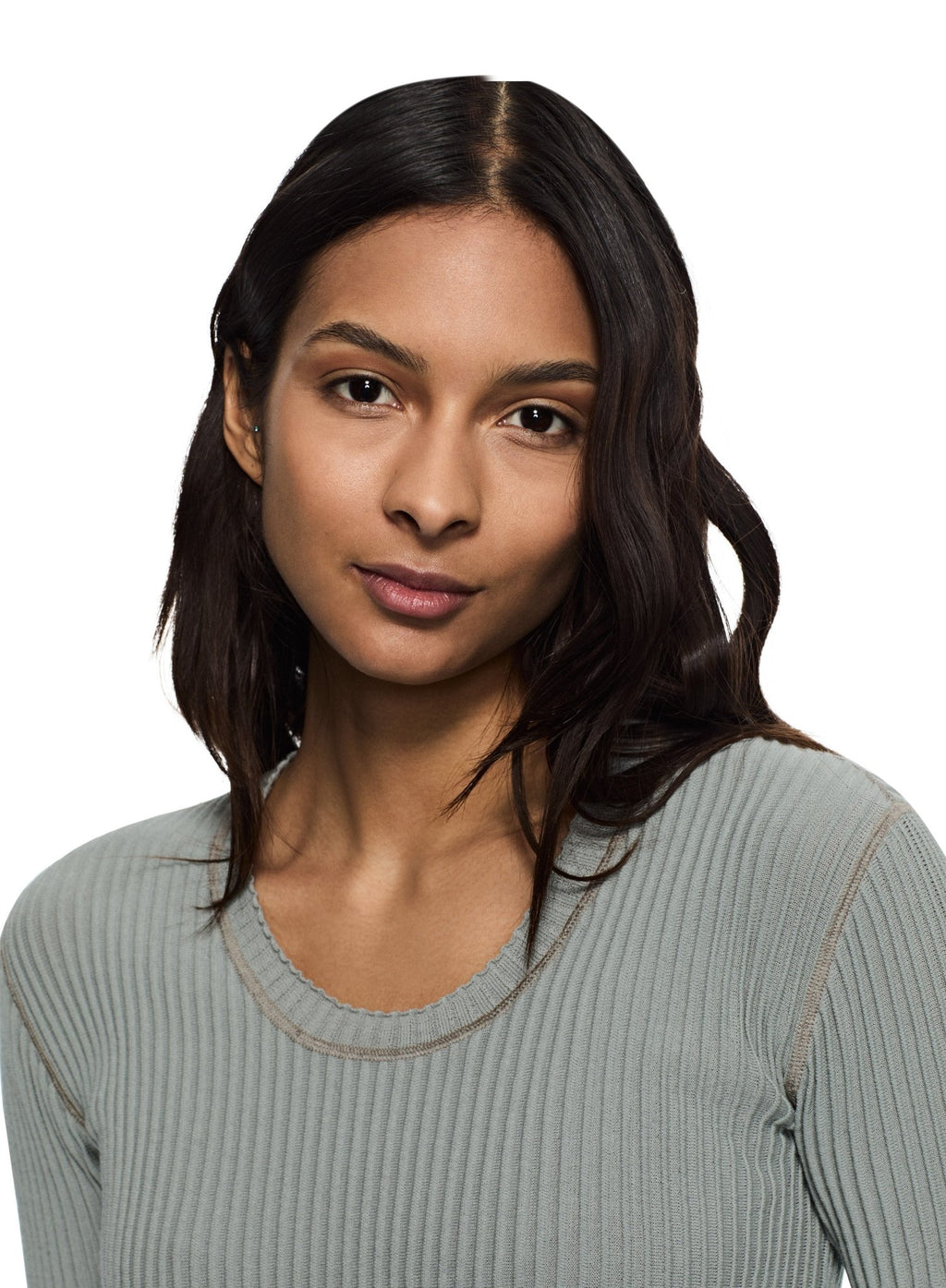 Ribbed Contrast - Stitch Crewneck Sweater (Misty Blue) - StepByStep