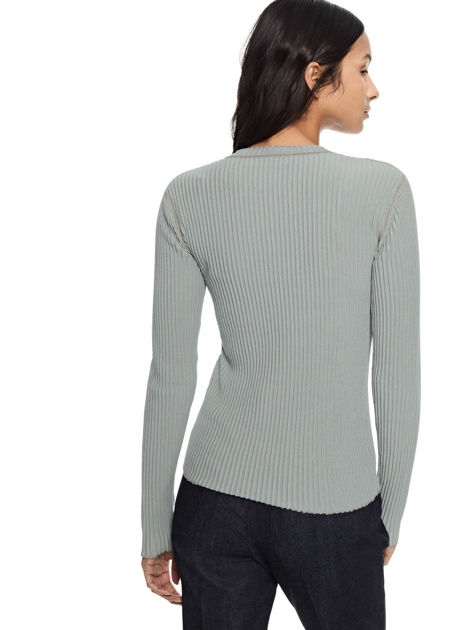 Ribbed Contrast - Stitch Crewneck Sweater (Misty Blue) - StepByStep