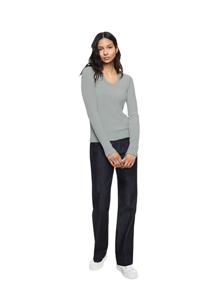 Ribbed Contrast - Stitch Crewneck Sweater (Misty Blue) - StepByStep