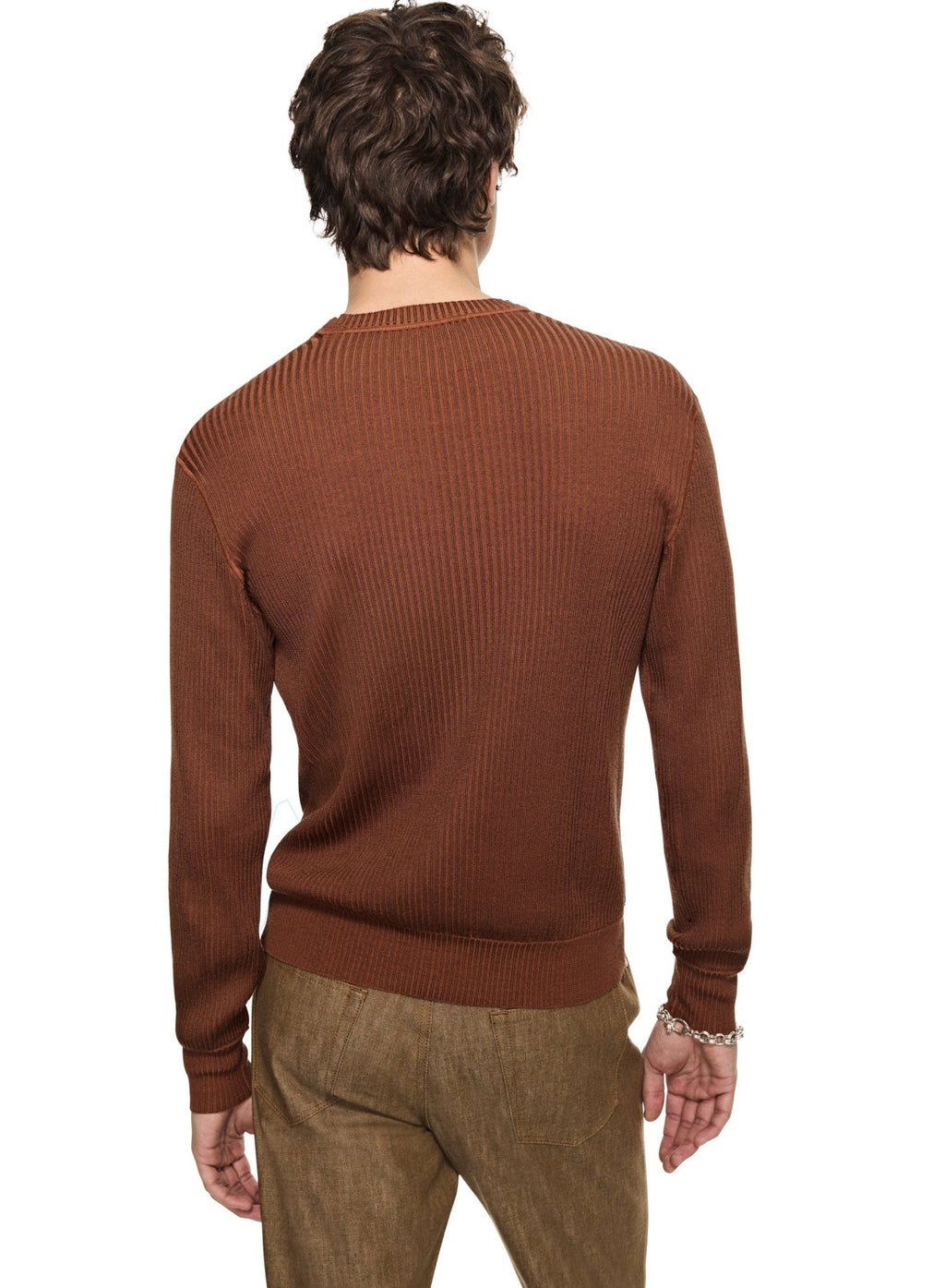 Ribbed Poor Boy Crewneck Sweater (Sepia Brown) - StepByStep