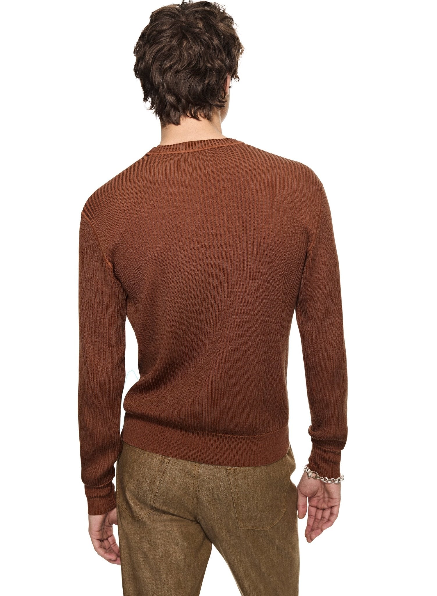 Ribbed Poor Boy Crewneck Sweater (Sepia Brown) - StepByStep