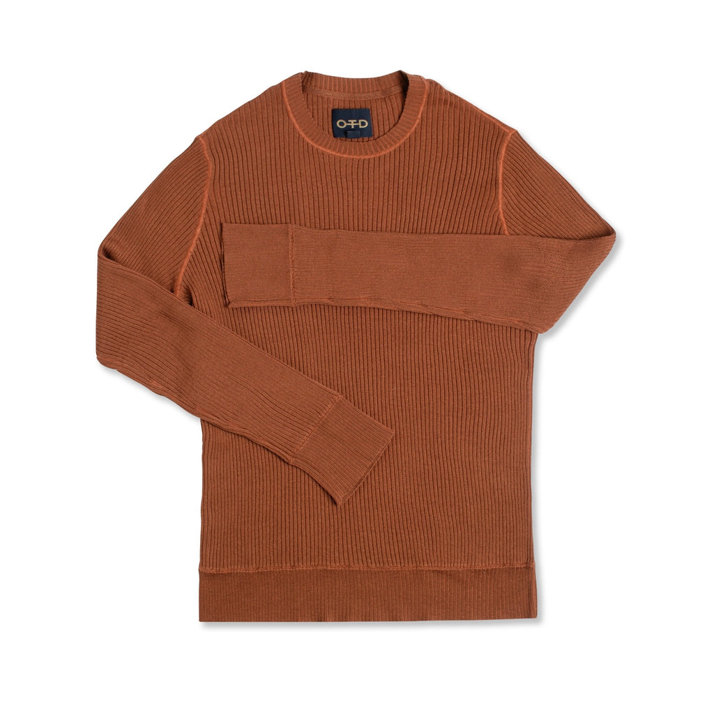 Ribbed Poor Boy Crewneck Sweater (Sepia Brown) - StepByStep