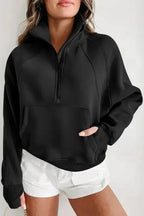 Ribbed Zip - Up Sweatshirt – Stand Collar & Thumbhole Sleeves - StepByStep