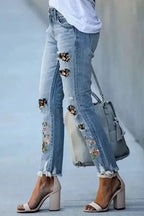 Ripped Skinny Jeans - Sky Blue Printed Patch - StepByStep