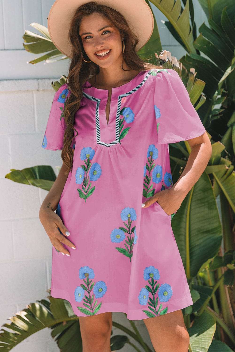 Rose Floral Summer Mini Dress - StepByStep