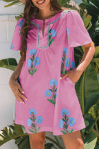 Rose Floral Summer Mini Dress - StepByStep