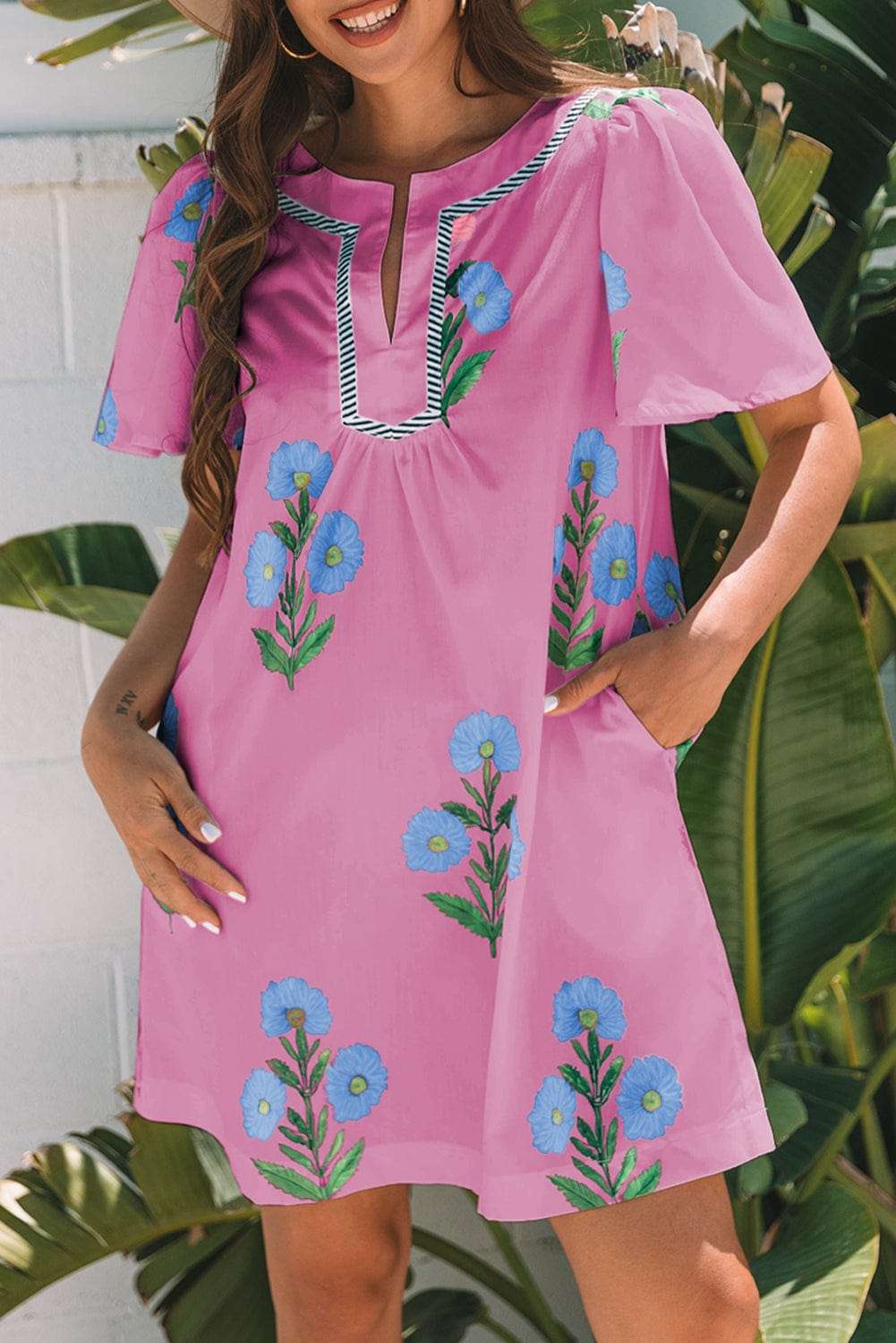 Rose Floral Summer Mini Dress - StepByStep