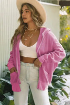 Rose Thermal Waffle Knit Full Zipper Hooded Jacket - StepByStep