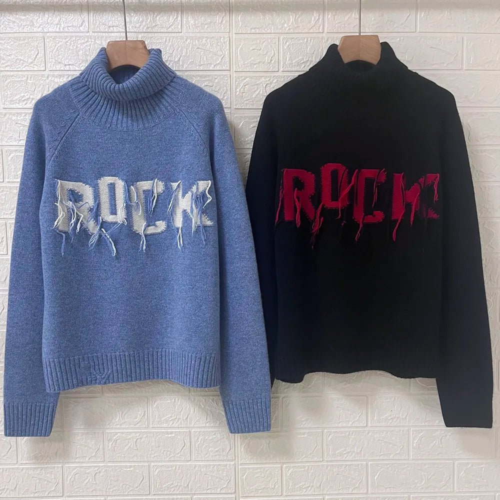 Rowan M528 Lettera Del Ricamo Jacquard Maglia Pullover Inverno Dolcevita Manica Lunga Maglione Femminile Classico Casual Lady Top 2026 - StepByStepNow