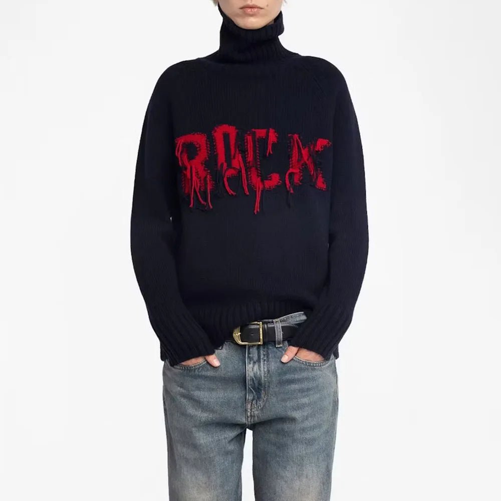 Rowan M528 Lettera Del Ricamo Jacquard Maglia Pullover Inverno Dolcevita Manica Lunga Maglione Femminile Classico Casual Lady Top 2026 - StepByStepNow