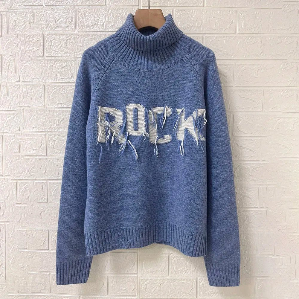 Rowan M528 Lettera Del Ricamo Jacquard Maglia Pullover Inverno Dolcevita Manica Lunga Maglione Femminile Classico Casual Lady Top 2026 - StepByStepNow