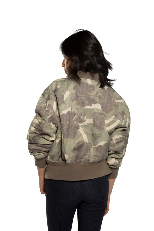 Ruched - Sleeve Floral Camo Blouson Jacket - StepByStep