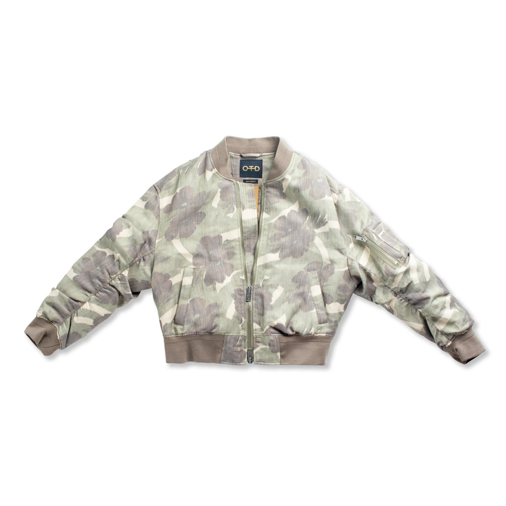 Ruched - Sleeve Floral Camo Blouson Jacket - StepByStep
